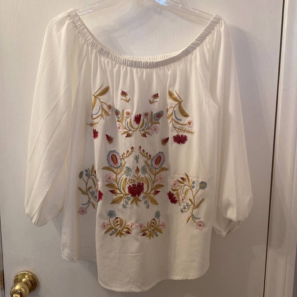 Embroidered off the shoulder top